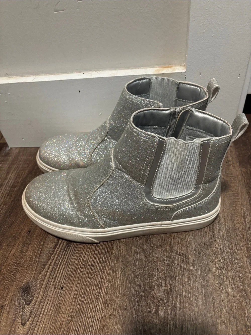 Lands' End Kids Silver Glitter Chelsea Boots